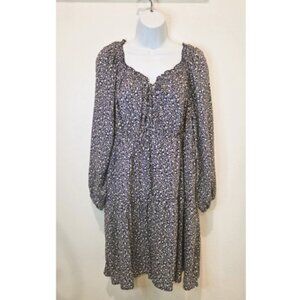 Old Navy Long-Sleeve Floral-Print Poet Dress with Pockets- Size L